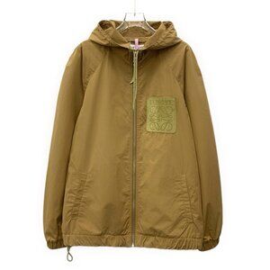 Loewe Brown Logo Leather Patch Cotton Hooded Zip-Up Long Sleeve Jacket